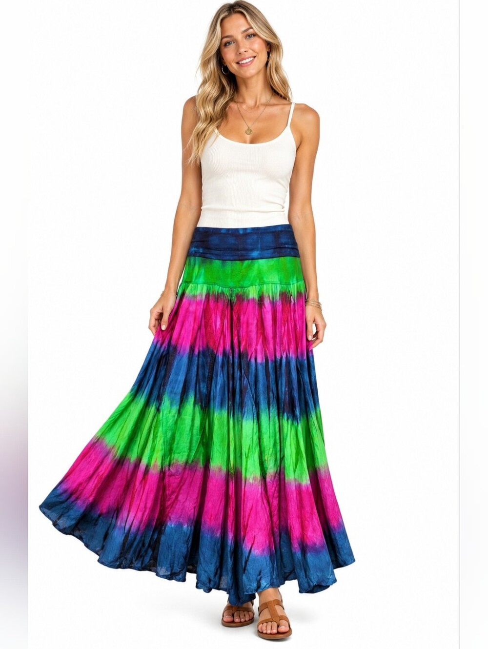 Solitaire Los Angeles Tie Dye Maxi Skirt Boho Vacation Festival Cotton Medium